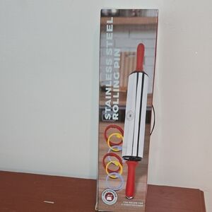 Stainless Steel Rolling Pin with Red Handles